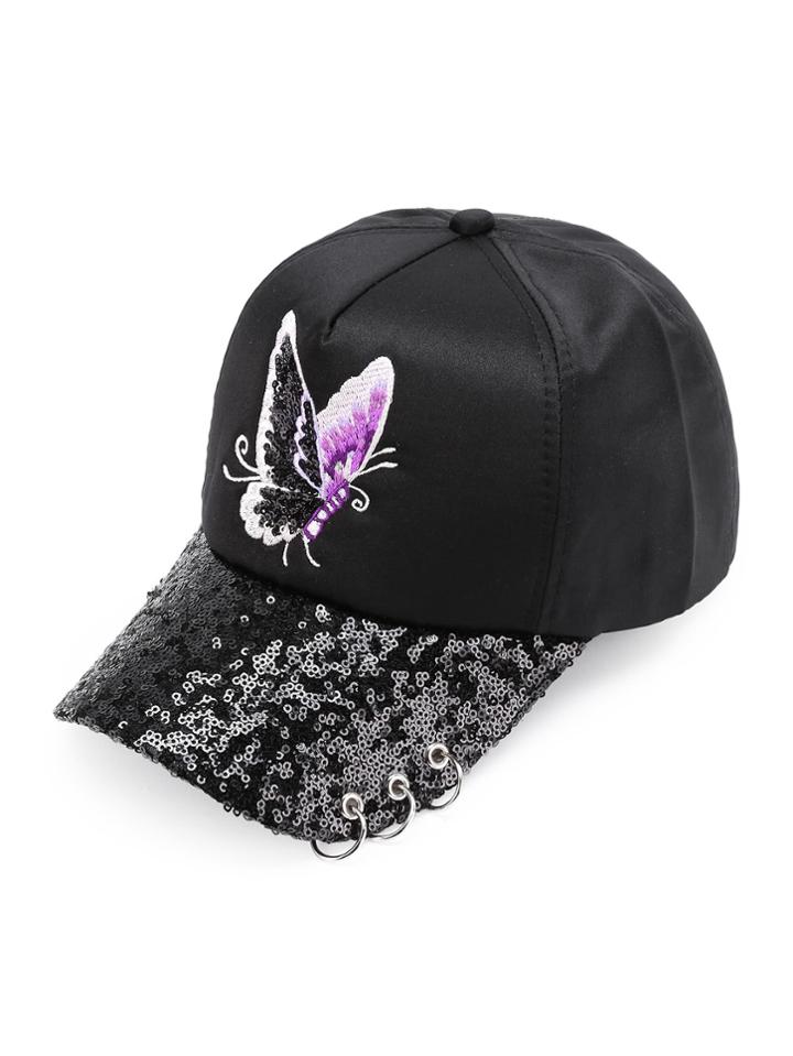 Shein Butterfly Embroidery Sequin Baseball Cap
