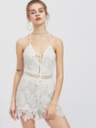 Shein Tie Up Front Crisscross Back Lace Playsuit