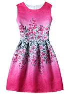 Shein Flower Print Fit & Flare Sleeveless Dress - Hot Pink