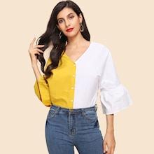 Shein Flounce Sleeve Single Breasted Shirt