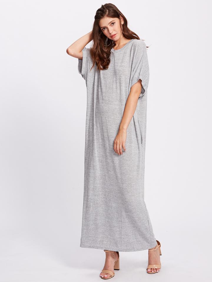Shein Heather Knit Pocket Side Cocoon Tee Dress