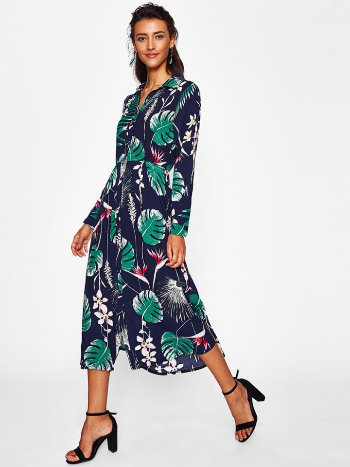 Shein Tropical Print Shirt Dress