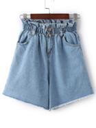 Shein Light Blue Button Fringe Hem Denim Shorts