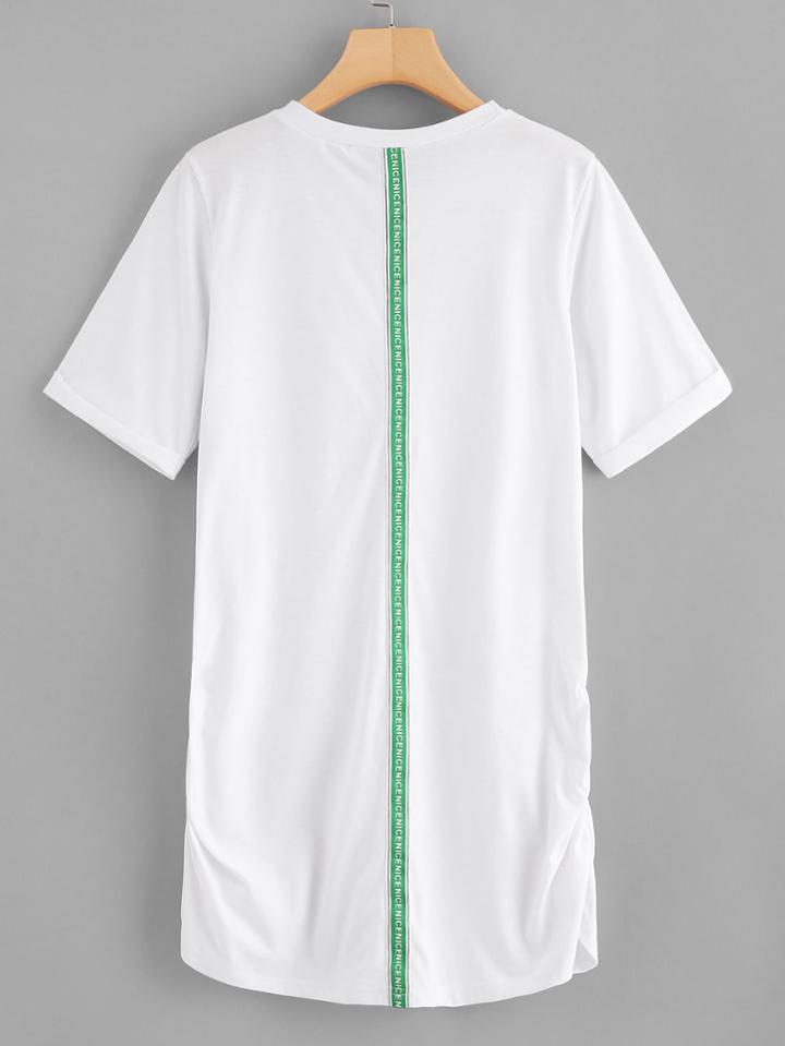 Shein Letter Tape Detail Shirred Side Dress