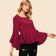 Shein 80s Princess Seam Detail Bell Sleeve Peplum Top