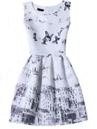Shein Butterfly And Architecture Print Sleeveless A-line Jacquard Dress