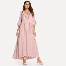 Shein Tie Neck Ruffle Trim Maxi Dress