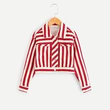 Shein Girls Button Up Striped Print Jacket