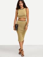 Shein Coffee Crop Top With Skirt