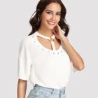 Shein Beaded Embellished Cut Out Neck Tee