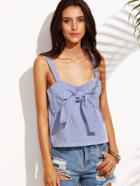 Shein Blue Striped Bow Scoop Neck Top