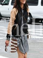 Shein Black Apricot Long Sleeve Pu Leather Jacket