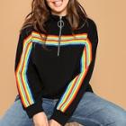 Shein Plus Rainbow Striped O-ring Zip Front Sweatshirt