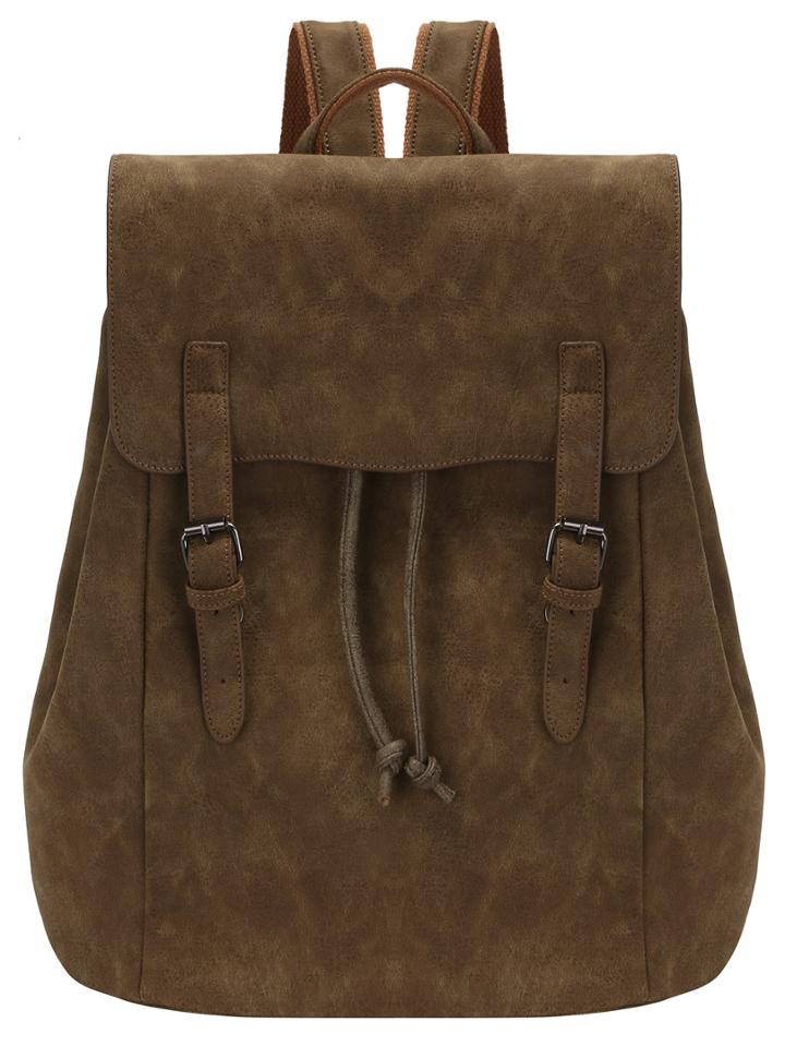 Shein Brown Drawstring Belt Buckle Suede Backpack