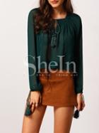 Shein Dark Green Square Neck Keyhole Front Blouse
