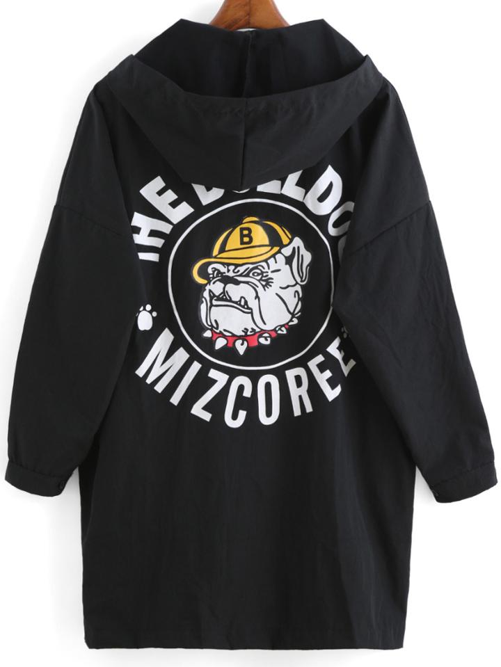 Shein Hooded With Pockets Dog Animals Print Coat