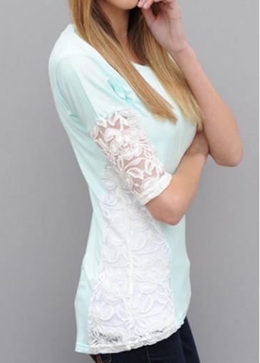 Rosewe Lace Splicing Light Blue T Shirt