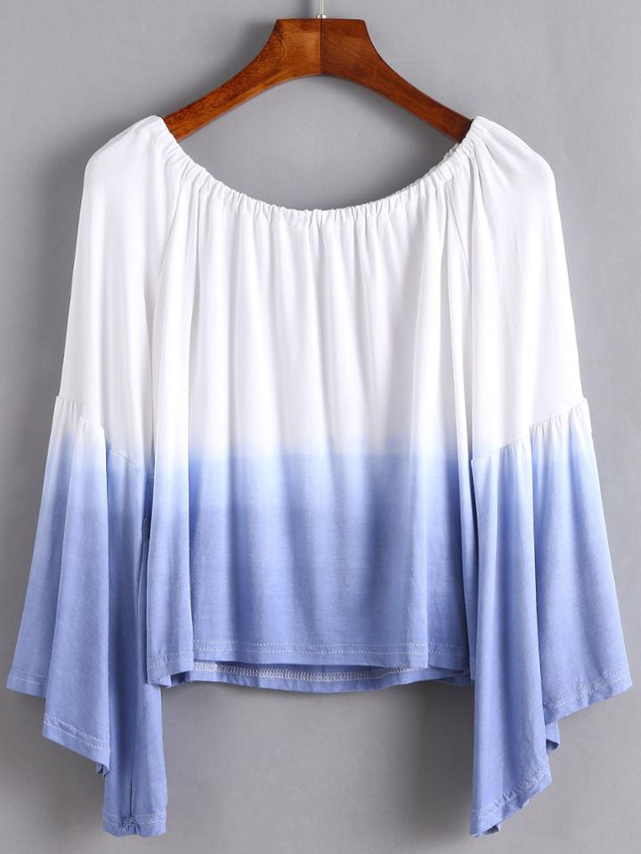Shein Ombre Boat Neck Bell Sleeve T-shirt