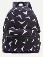 Shein Black Triangle Print Star Studded Canvas Backpack
