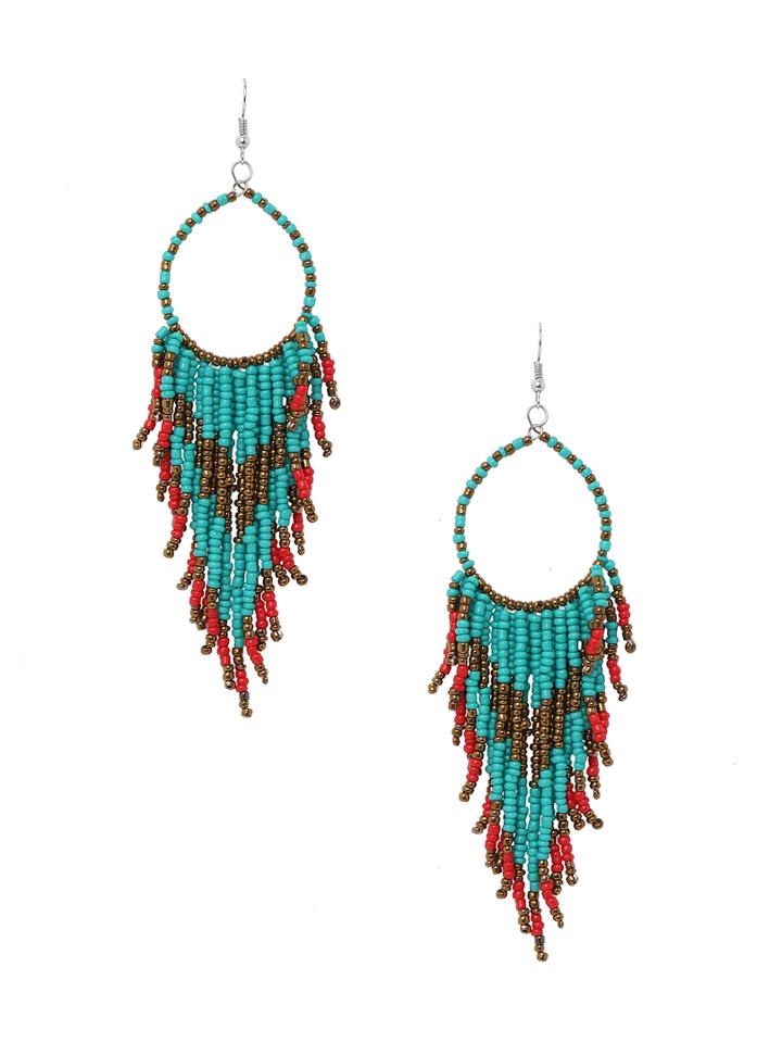Shein Beaded Fringe Drop Earrings - Blue
