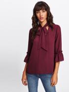Shein Frilled Fluted Sleeve Cutout Tie Neck Top