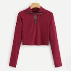 Shein Quarter Zip Front Crop Tee