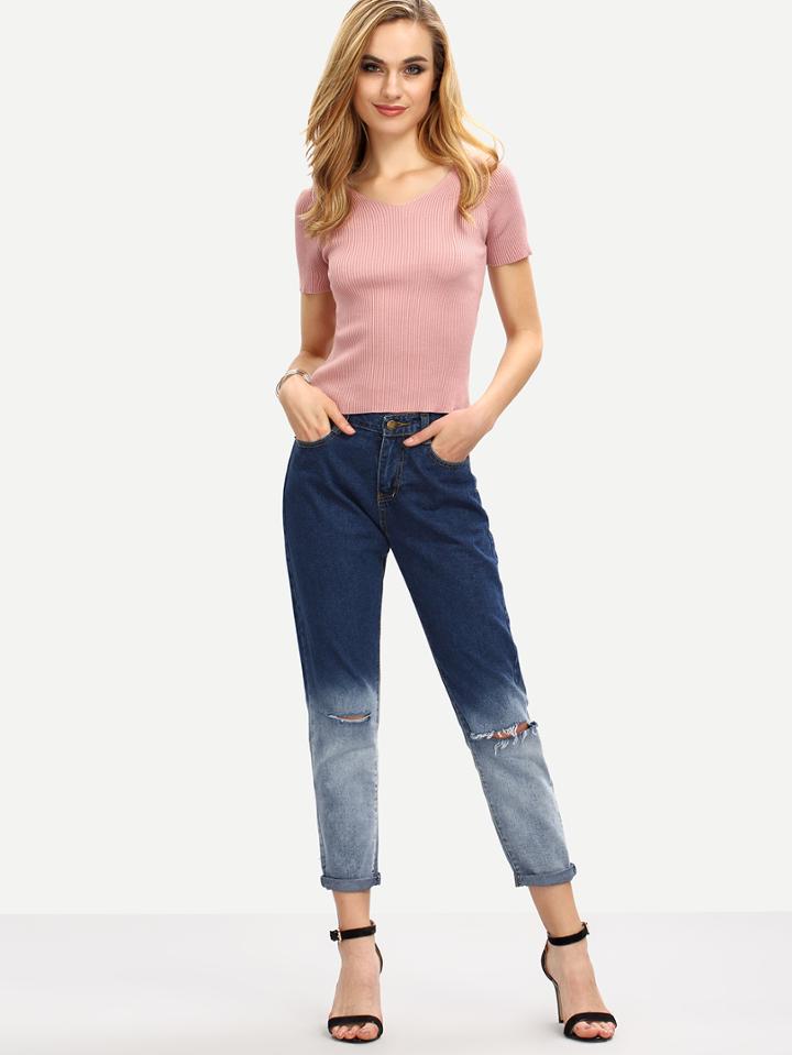 Shein Knee Ripped Ombre Boyfriend Jeans