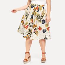 Shein Plus Tropical Print Pleated Skirt
