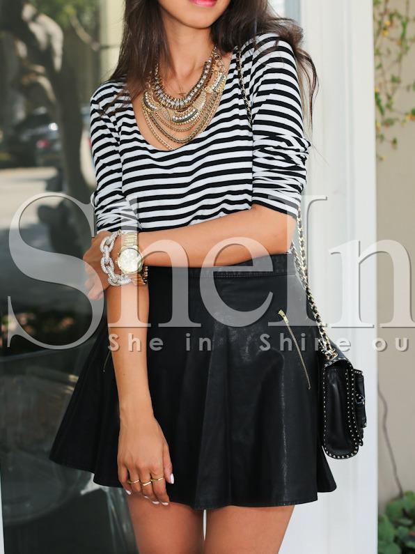 Shein White Striped Scoop Neck T-shirt