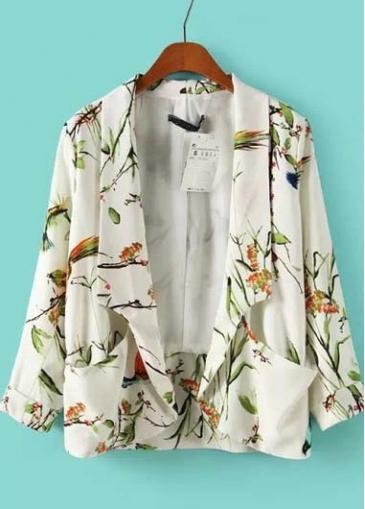 Rosewe Charming Flower Print Design Three Quarter Sleeve Blazer