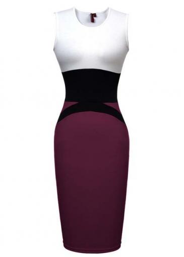 Rosewe Amazing High Waist Round Neck Color Matching Work Dress