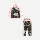 Shein Girls Tape Detail Camo Sweatshirt With Drawstring Pants