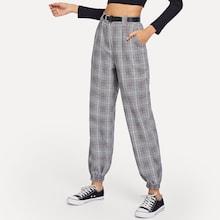 Shein Belt Decoration Plaid Pants