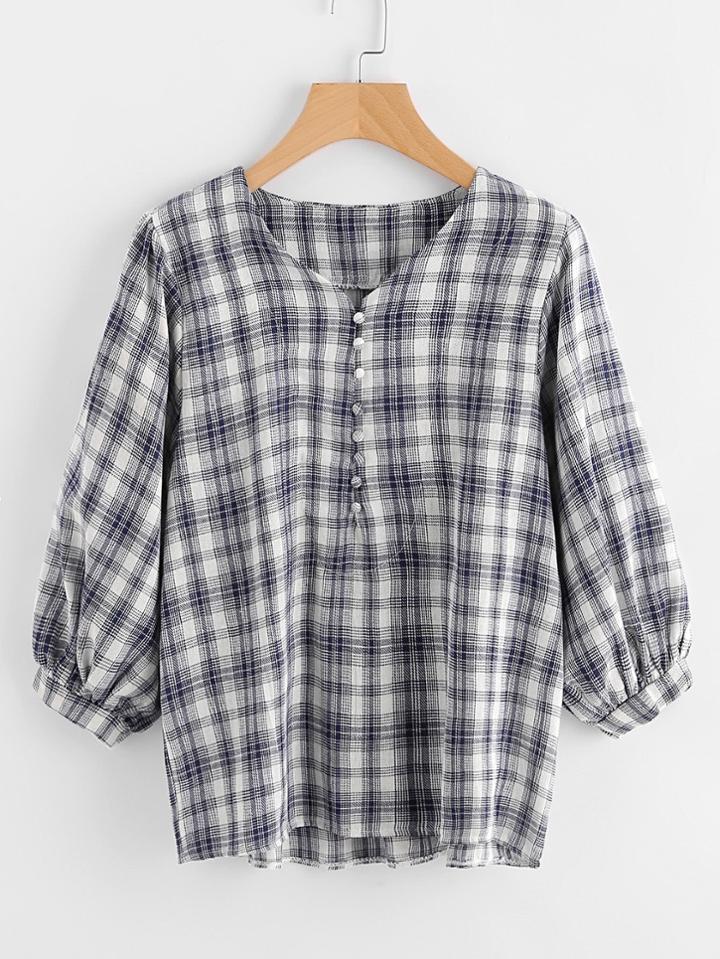 Shein Button Front Tartan Blouse