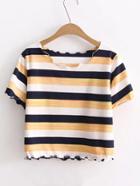 Shein Wave Trim Striped Tee