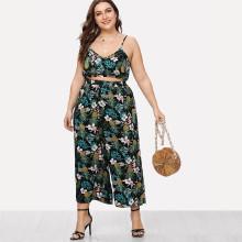 Shein Plus Mixed Print Crop Cami Top & Wide Leg Pants Set