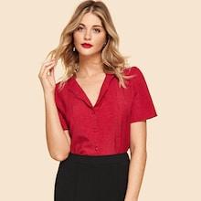 Shein Button Up V Neck Blouse