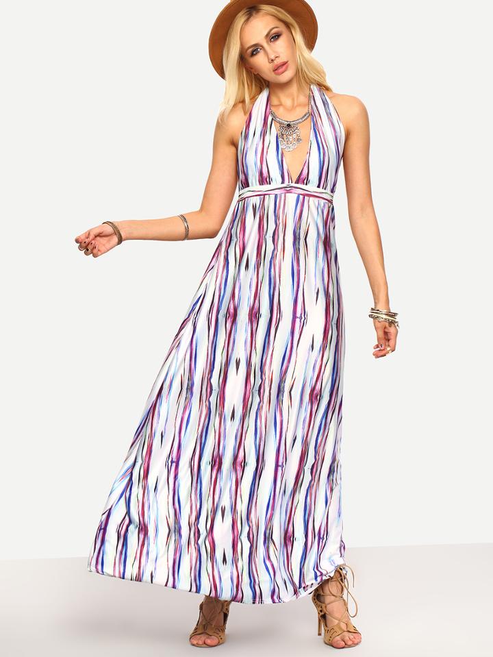 Shein Colorful Striped Halter Neck Dress