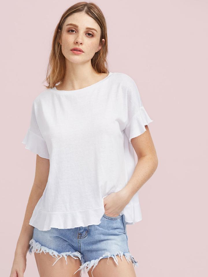 Shein Frill Trim Overlap Back Slub Tee