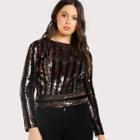 Shein Plus Sequin Striped Zip Up Top