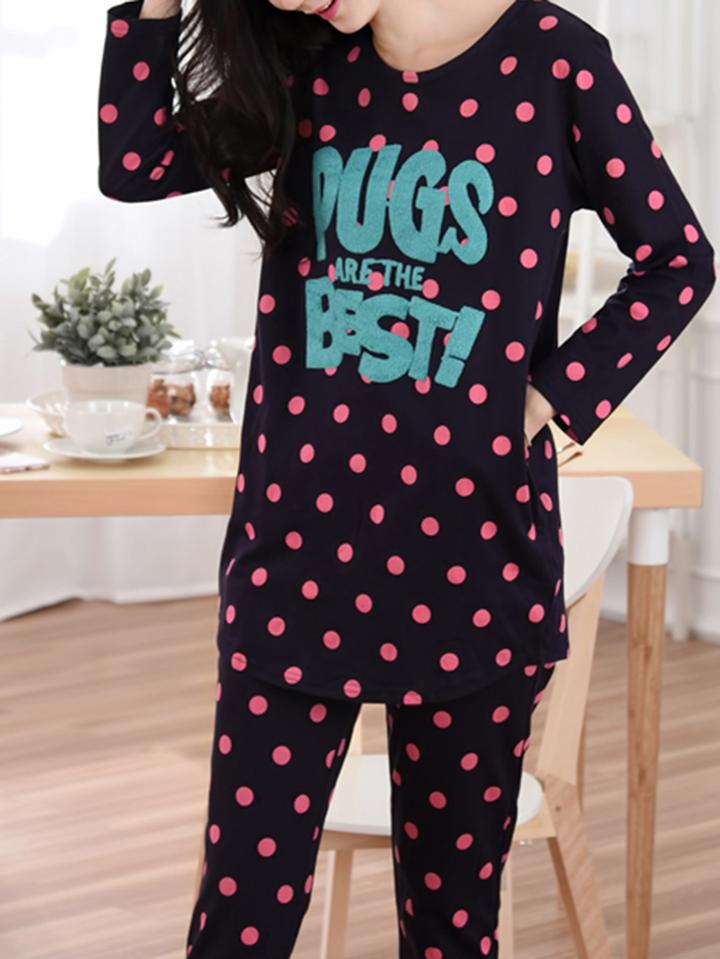 Shein Slogan Print Spot Tee & Pants Pj Set