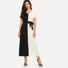 Shein Two Tone Tie Waist Dress