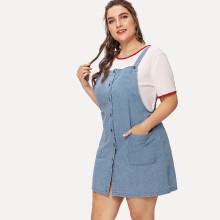Shein Plus Button Front Split Overall Denim Dress