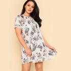 Shein Plus Lace Insert Pleated Floral Dress