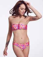 Shein Floral Print Pink Strap Bandeau Bikini Sets