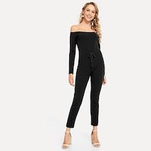 Shein Drawstring Waist Solid Skinny Jumpsuit