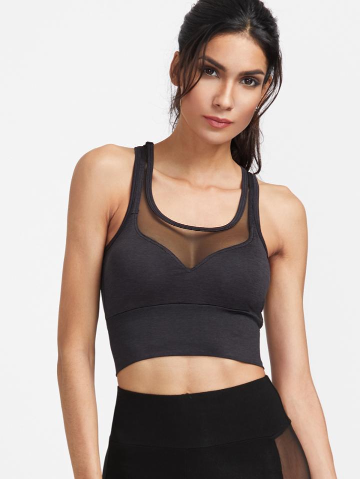 Shein Black Sheer Mesh Insert Sport Tank Top