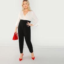 Shein Plus Bell Sleeve Two Tone Wrap Jumpsuit