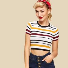 Shein Striped Crop Knit Top