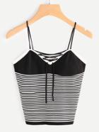 Shein Pinstripe Lace Up Front Knit Cami Top